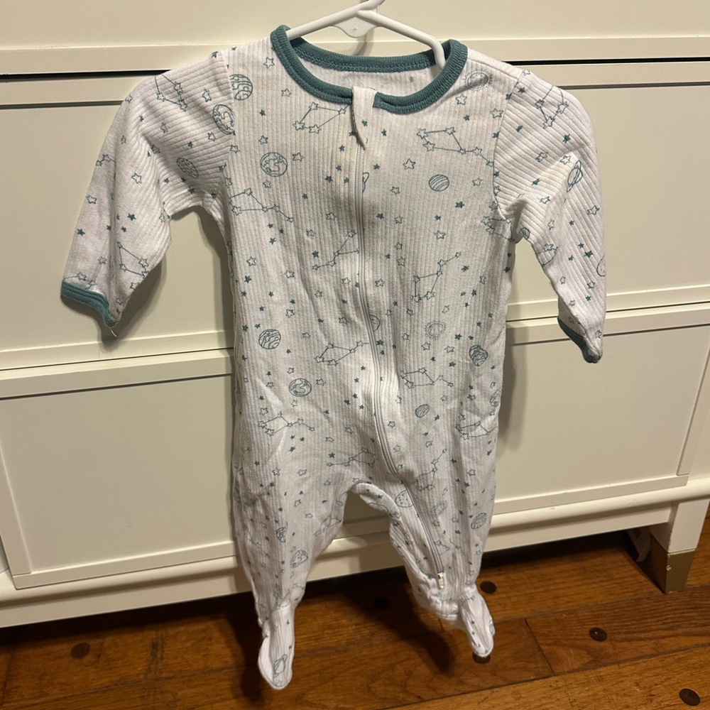 White and Teal Baby Onesie with Star Pattern